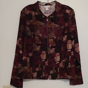 Christopher & Banks zippered blazer jacket burgundy, tan & black Sz L